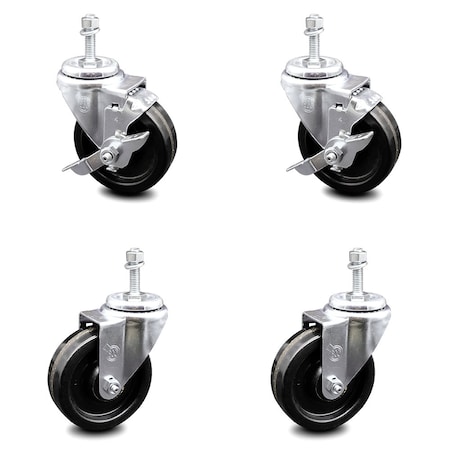 Service Caster 4 Inch Phenolic Wheel Swivel 3/8 Inch Threaded Stem Caster Brakes SCC, 2PK SCC-TS20S414-PHS-381615-2-TLB-2